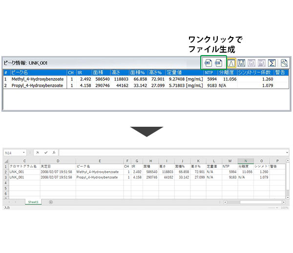 Excel形式でのワンクリック保存