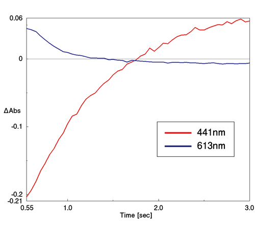 還元反応における各波長における時間変化スペクトル